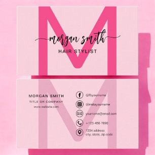 Hot Pink Modern Script Girly Monogram Name Business Card