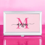 Hot Pink Modern Script Girly Monogram Name Business Card Holder<br><div class="desc">Make a professional statement with our Hot Pink Modern Script Girly Monogram Name Business Card Case! This sleek and stylish case features a bold hot pink design, personalized with your name in an elegant modern script for a chic, custom touch. Perfect for carrying and protecting your business cards, it combines...</div>