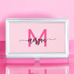 Hot Pink Modern Script Girly Monogram Name Business Card Holder<br><div class="desc">Make a professional statement with our Hot Pink Modern Script Girly Monogram Name Business Card Case! This sleek and stylish case features a bold hot pink design, personalized with your name in an elegant modern script for a chic, custom touch. Perfect for carrying and protecting your business cards, it combines...</div>