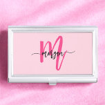 Hot Pink Modern Script Girly Monogram Name Business Card Holder<br><div class="desc">Make a professional statement with our Hot Pink Modern Script Girly Monogram Name Business Card Case! This sleek and stylish case features a bold hot pink design, personalized with your name in an elegant modern script for a chic, custom touch. Perfect for carrying and protecting your business cards, it combines...</div>