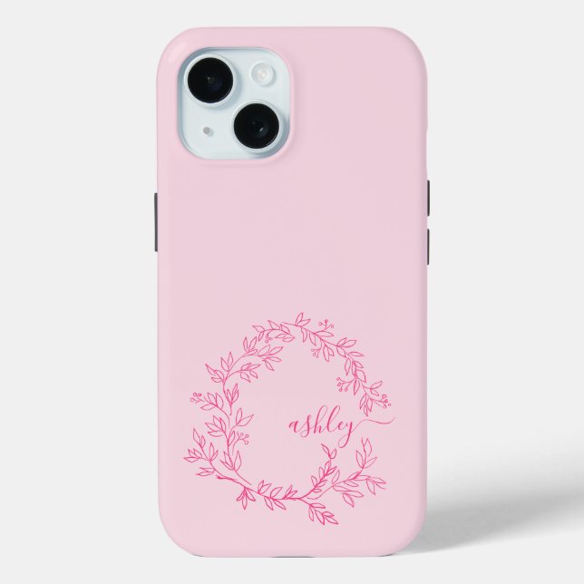 Hot Pink Modern Script Girly Monogram Name Case-Mate iPhone Case (Back)