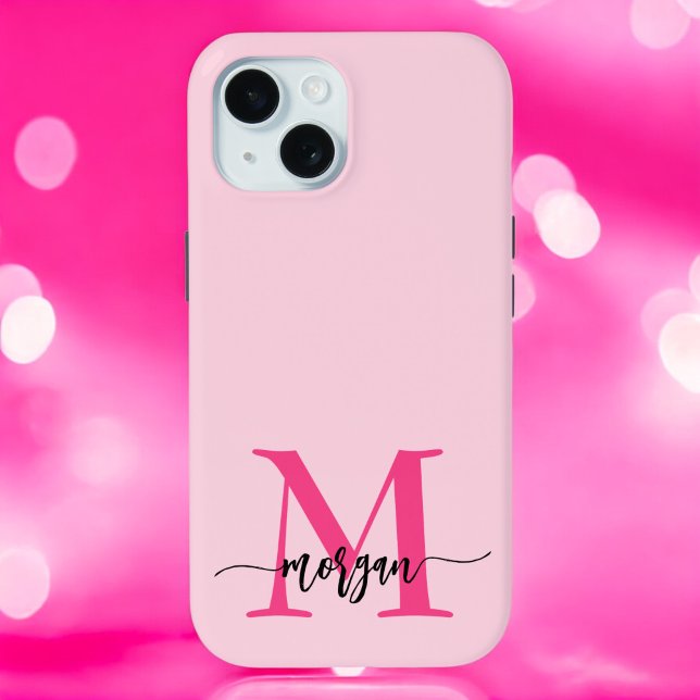 Hot Pink Modern Script Girly Monogram Name Case-Mate iPhone Case (Creator Uploaded)