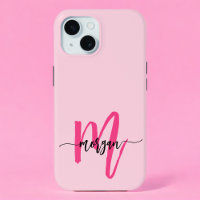 Hot Pink Modern Script Girly Monogram Name