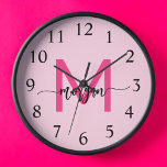 Hot Pink Modern Script Girly Monogram Name  Clock<br><div class="desc">Make a bold statement in your space with our Hot Pink Modern Script Girly Monogram Name Large Clock! Featuring a vibrant hot pink design and personalized with your name in an elegant modern script, this clock adds a stylish and personal touch to any room. Perfect for bedrooms, offices, or living...</div>