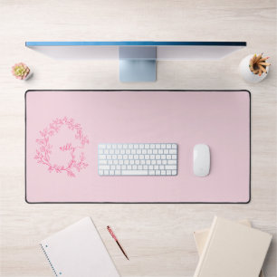 Hot Pink Modern Script Girly Monogram Name Desk Mat