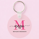 Hot Pink Modern Script Girly Monogram Name Keychain<br><div class="desc">Keep your keys in style with our Hot Pink Modern Script Girly Monogram Name Keychain! Featuring a vibrant hot pink design, this keychain is personalized with your name in a chic modern script for a custom, fashionable touch. Perfect for adding a bit of flair to your keys or bag, it’s...</div>