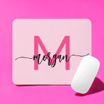 Hot Pink Modern Script Girly Monogram Name Mouse Pad<br><div class="desc">Add a pop of colour to your workspace with our Hot Pink Modern Script Girly Monogram Name Mouse Pad! Featuring a vibrant hot pink design and personalized with your name in a chic modern script, this mouse pad blends style with practicality. The smooth surface ensures precise mouse movements, while the...</div>