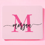 Hot Pink Modern Script Girly Monogram Name Mouse Pad<br><div class="desc">Add a pop of colour to your workspace with our Hot Pink Modern Script Girly Monogram Name Mouse Pad! Featuring a vibrant hot pink design and personalized with your name in a chic modern script, this mouse pad blends style with practicality. The smooth surface ensures precise mouse movements, while the...</div>