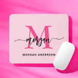 Hot Pink Modern Script Girly Monogram Name Mouse Pad<br><div class="desc">Add a pop of colour to your workspace with our Hot Pink Modern Script Girly Monogram Name Mouse Pad! Featuring a vibrant hot pink design and personalized with your name in a chic modern script, this mouse pad blends style with practicality. The smooth surface ensures precise mouse movements, while the...</div>