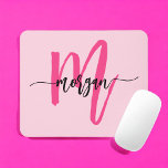 Hot Pink Modern Script Girly Monogram Name Mouse Pad<br><div class="desc">Add a pop of colour to your workspace with our Hot Pink Modern Script Girly Monogram Name Mouse Pad! Featuring a vibrant hot pink design and personalized with your name in a chic modern script, this mouse pad blends style with practicality. The smooth surface ensures precise mouse movements, while the...</div>