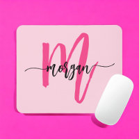 Hot Pink Modern Script Girly Monogram Name
