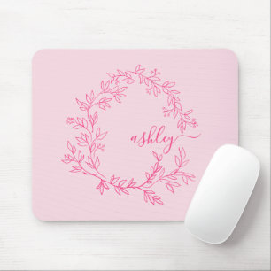 Hot Pink Modern Script Girly Monogram Name Mouse Pad