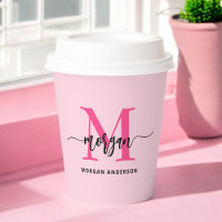 Hot Pink Modern Script Girly Monogram Name
