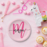 Hot Pink Modern Script Girly Monogram Name Paper Plate<br><div class="desc">Add a touch of chic to your celebrations with our Hot Pink Modern Script Girly Monogram Name Paper Plates! Featuring a vibrant hot pink design, these plates are personalized with your name in an elegant modern script for a custom, stylish touch. Perfect for birthdays, parties, or any special occasion, they...</div>