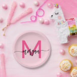 Hot Pink Modern Script Girly Monogram Name Paper Plate<br><div class="desc">Add a touch of chic to your celebrations with our Hot Pink Modern Script Girly Monogram Name Paper Plates! Featuring a vibrant hot pink design, these plates are personalized with your name in an elegant modern script for a custom, stylish touch. Perfect for birthdays, parties, or any special occasion, they...</div>