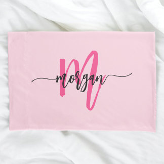 Hot Pink Modern Script Girly Monogram Name Pillowcase