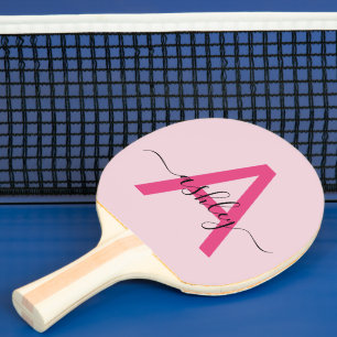 Hot Pink Modern Script Girly Monogram Name Ping Pong Paddle