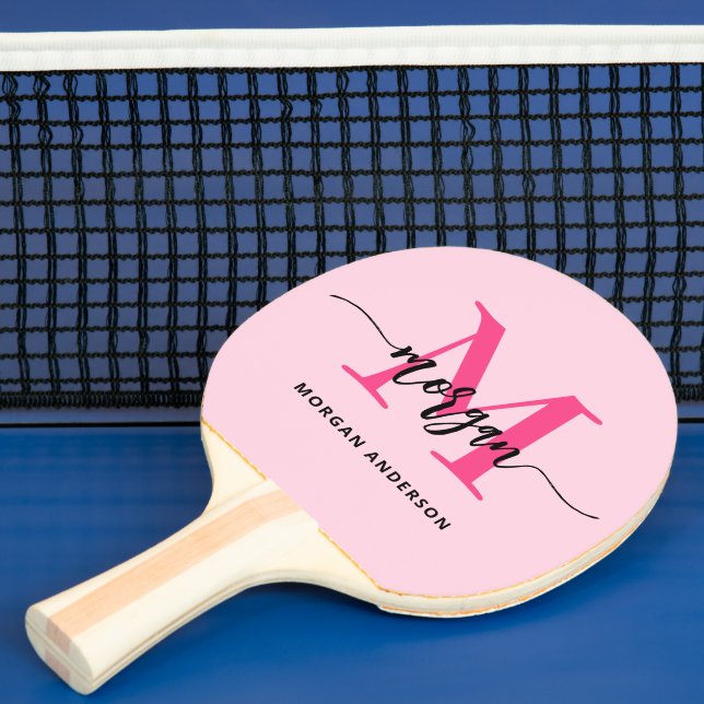 Hot Pink Modern Script Girly Monogram Name Ping Pong Paddle (Insitu)