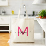 Hot Pink Modern Script Girly Monogram Name Tote Bag<br><div class="desc">Carry your essentials in style with our Hot Pink Modern Script Girly Monogram Name Tote Bag! Featuring a bold hot pink design, this tote is personalized with your name in a chic modern script for a trendy, custom look. Perfect for shopping, school, or everyday use, it offers ample space and...</div>