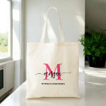 Hot Pink Modern Script Girly Monogram Name Tote Bag<br><div class="desc">Carry your essentials in style with our Hot Pink Modern Script Girly Monogram Name Tote Bag! Featuring a bold hot pink design, this tote is personalized with your name in a chic modern script for a trendy, custom look. Perfect for shopping, school, or everyday use, it offers ample space and...</div>