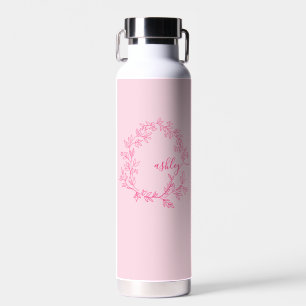 Hot Pink Modern Script Girly Monogram Name Water Bottle