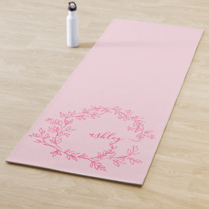 Hot Pink Modern Script Girly Monogram Name Yoga Mat