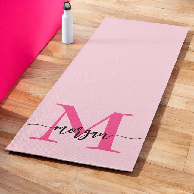 Hot Pink Modern Script Girly Monogram Name Yoga Mat (Creator Uploaded)