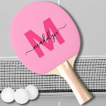 Hot Pink Modern Script Name Girly Monogram Ping Pong Paddle<br><div class="desc">Create Your Own Personalized Hot Pink Modern Script Name Girly Monogram Ping Pong Paddle. This ultra-girly ping pong paddle features a vibrant baby pink background with a bold, flat magenta initial (no shimmer or foil) on the front, paired with a playful black script name for that extra personal touch. The...</div>