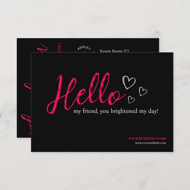 Hot Pink Modern Script QR Code, Thank You Business Enclosure Card (Front/Back)