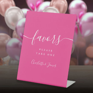 Hot Pink Modern Script Wedding Favours Table Pedestal Sign