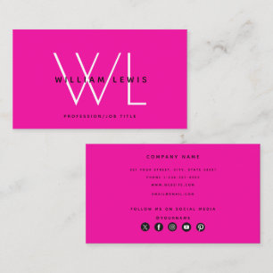 Hot Pink Modern Social Media Icon  Business Card