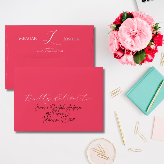 Hot Pink Modern Wedding Invitation Envelope (Creator Uploaded)