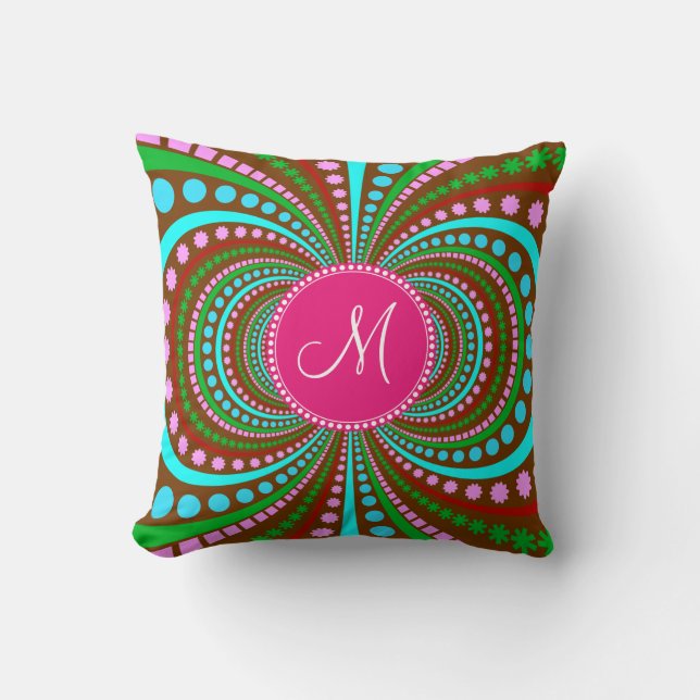 Hot Pink Monogram Cool Funky Pattern Throw Pillow (Front)