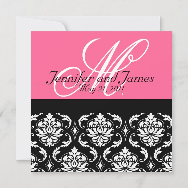 Hot Pink Monogram Damask Wedding Invitation (Front)