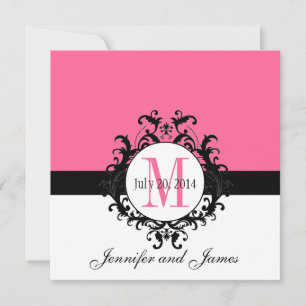 Hot Pink Monogram Damask Wedding Invitation