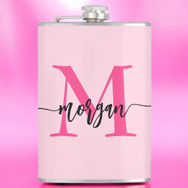 Hot Pink Monogram Girl's Bachelorette Party Hip Flask (Creator Uploaded)