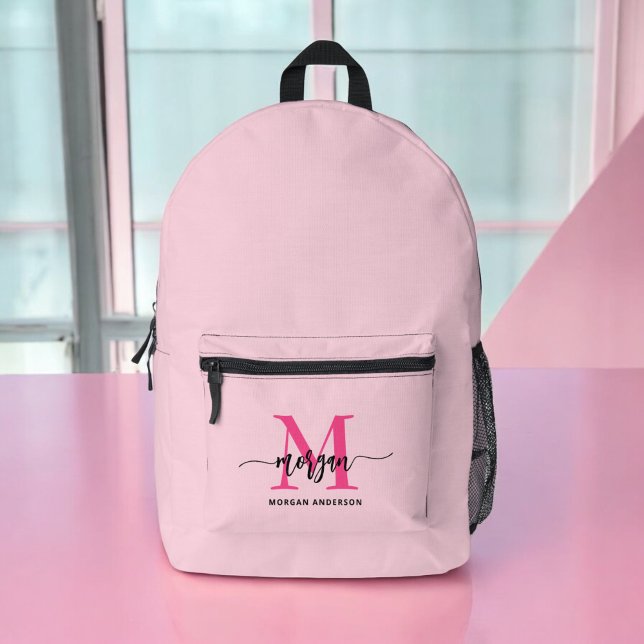 Hot Pink Monogram Girl's Back to School Printed Backpack (Creator Uploaded)