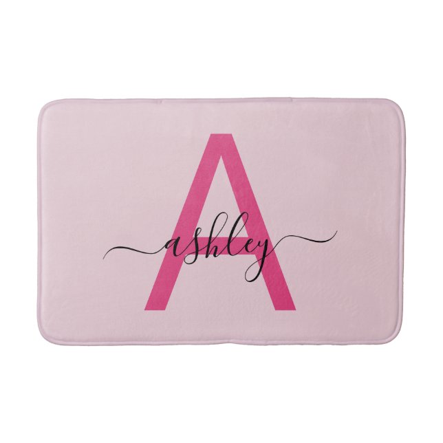 Hot Pink Monogram Girl's Dorm Room Bath Mat (Front)