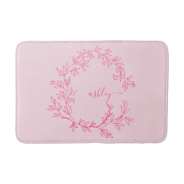 Hot Pink Monogram Girl's Dorm Room Bath Mat (Front)