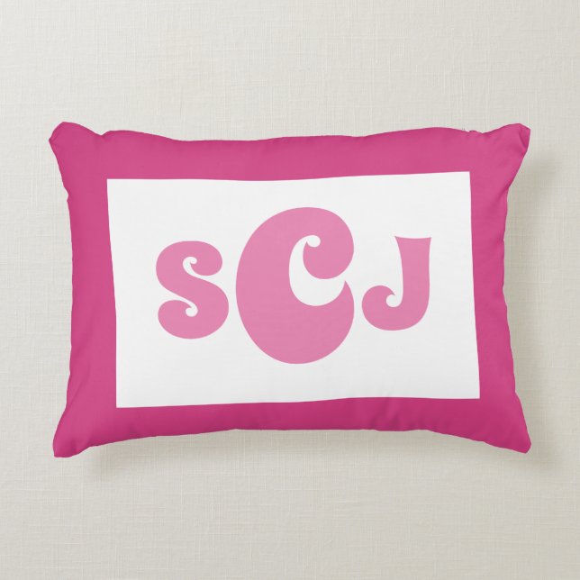Hot Pink Monogram Girly Accent Pillow (Front)