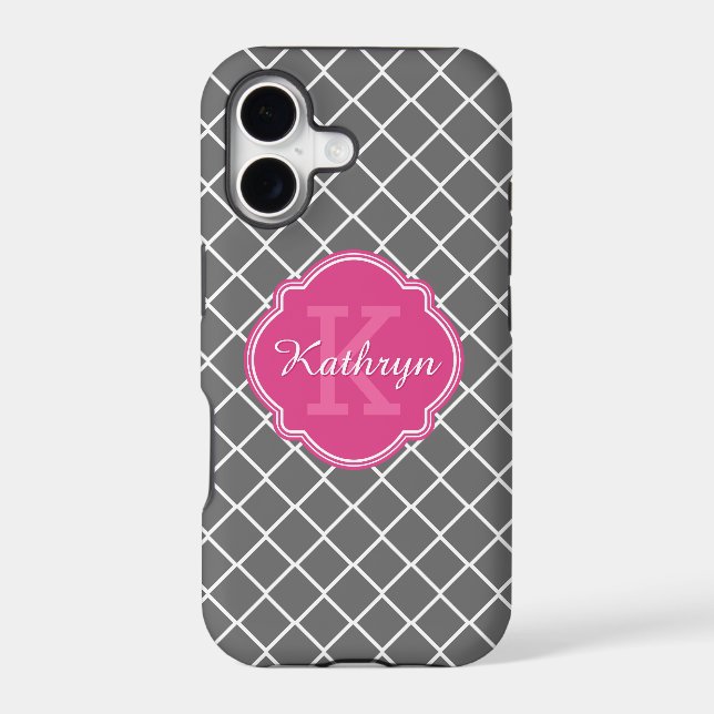 Hot Pink Monogram Grey Diamond Pattern (Back)