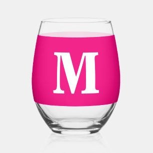  Hot Pink Monogram Initials Name Custom Colour Gif Stemless Wine Glass