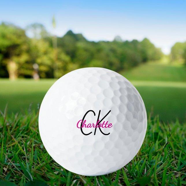 Hot pink monogram initials name golf balls (Creator Uploaded)