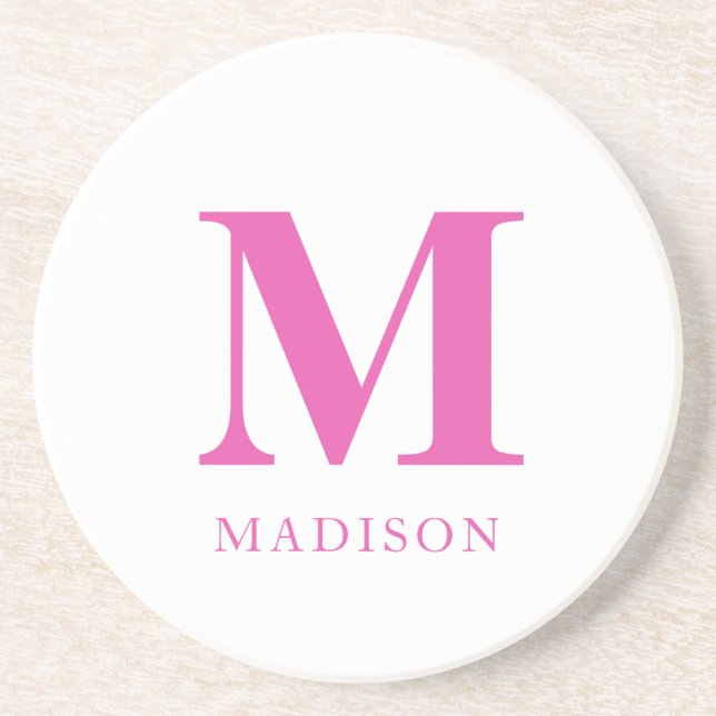 Hot Pink Monogram Name Coaster (Front)