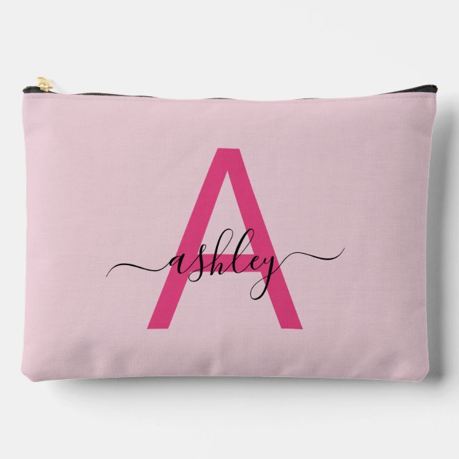 Hot Pink Monogram Name Girl's Script Accessory Pouch (Front)
