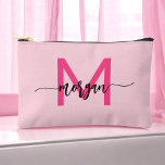 Hot Pink Monogram Name Girl's Script  Accessory Pouch<br><div class="desc">Organize your essentials in style with our Hot Pink Monogram Name Girl's Script Accessory Pouch! Featuring a bold hot pink design, this pouch is personalized with your name in an elegant script font for a chic, custom touch. Perfect for storing cosmetics, stationery, or small accessories, it combines practicality with flair....</div>