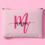 Hot Pink Monogram Name Girl's Script  Accessory Pouch<br><div class="desc">Organize your essentials in style with our Hot Pink Monogram Name Girl's Script Accessory Pouch! Featuring a bold hot pink design, this pouch is personalized with your name in an elegant script font for a chic, custom touch. Perfect for storing cosmetics, stationery, or small accessories, it combines practicality with flair....</div>