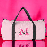 Hot Pink Monogram Name Girl's Script Sports Duffle Bag<br><div class="desc">Elevate your game with our Hot Pink Monogram Name Girl's Script Sports Duffle Bag! Featuring a vibrant hot pink design, this duffle bag is personalized with your name in an elegant script font for a custom touch. Ideal for sports, gym sessions, or travel, it offers ample space and durable construction...</div>