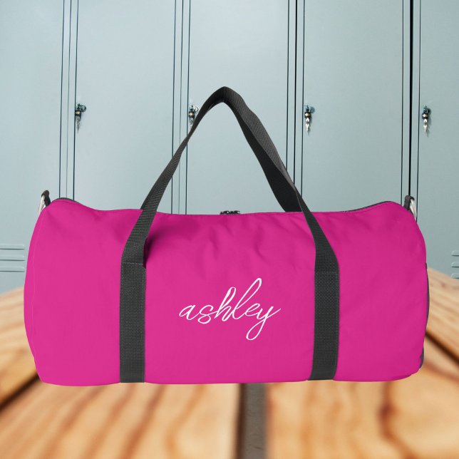Hot Pink Monogram Name Girl's Script Sports Duffle Bag (Creator Uploaded)
