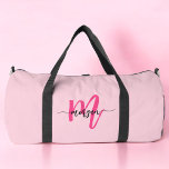Hot Pink Monogram Name Girl's Script Sports Duffle Bag<br><div class="desc">Elevate your game with our Hot Pink Monogram Name Girl's Script Sports Duffle Bag! Featuring a vibrant hot pink design, this duffle bag is personalized with your name in an elegant script font for a custom touch. Ideal for sports, gym sessions, or travel, it offers ample space and durable construction...</div>